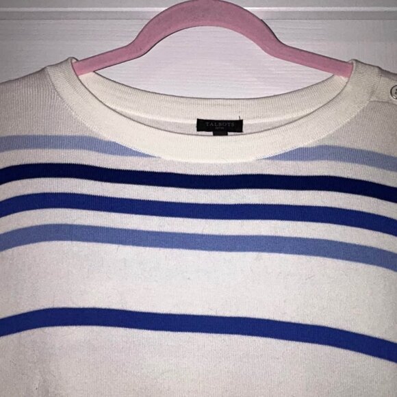 Talbots elbow sleeve blue and ivory stripe sweater top woman's size XLP - Picture 4 of 7